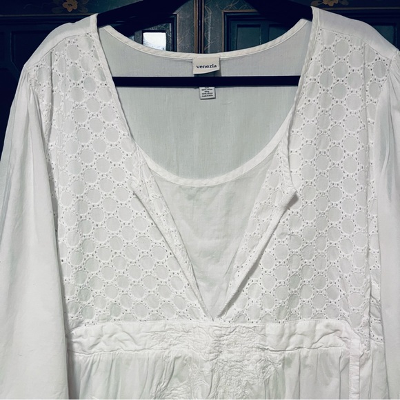 Venezia White Cotton Embroidered Detail Tunic Top Size 22/24 3/4 Sleeve W/Detail - Picture 5 of 9